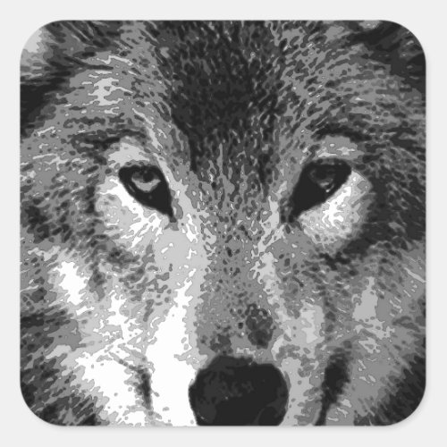 Black  White Wolf Eyes Square Sticker