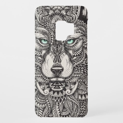 Black  White Wolf Head illustration Case_Mate Samsung Galaxy S9 Case