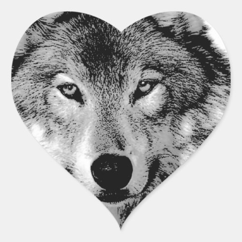 Black  White Wolf Heart Sticker