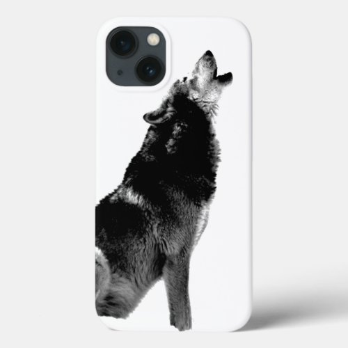 Black  White Wolf Howling at Moon iPhone 13 Case