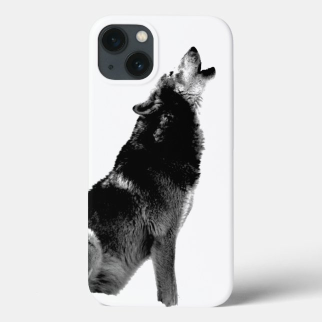 Black & White Wolf Howling at Moon Case-Mate iPhone Case (Back)