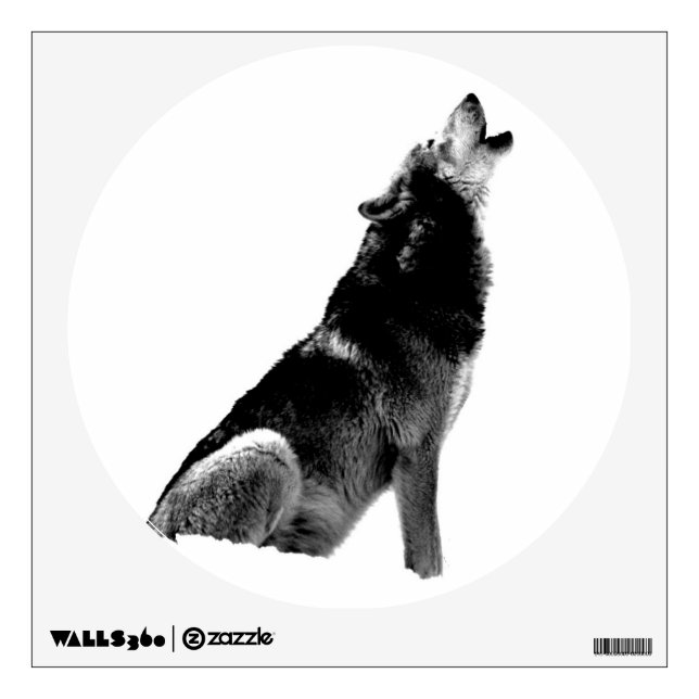 Black & White Wolf Howling in Snow Wall Decal (Front)