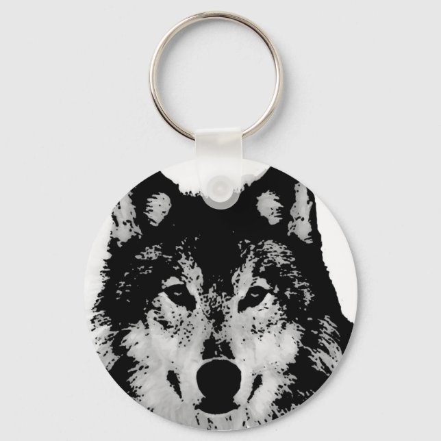 Black & White Wolf Keychain (Front)