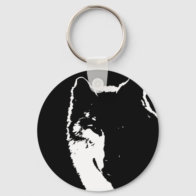Black & White Wolf Keychain (Front)