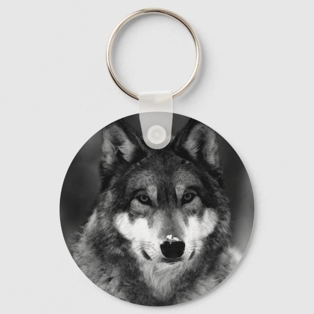 Black & White Wolf Keychain (Front)