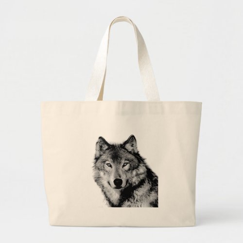 Black  White Wolf Large Tote Bag