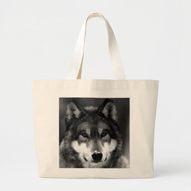 Black & White Wolf Large Tote Bag (Front)