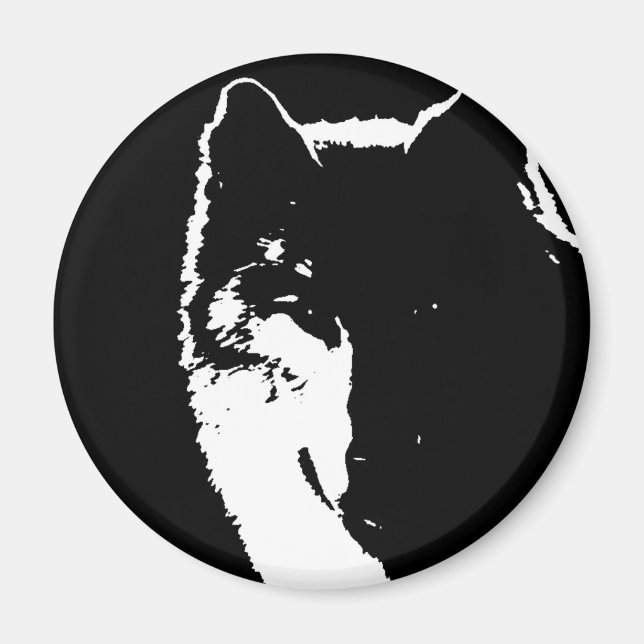 Black & White Wolf Magnet (Front)