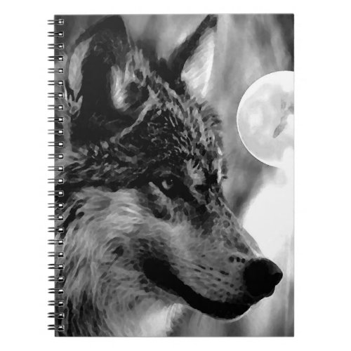 Black  White Wolf Moon  Night Notebook