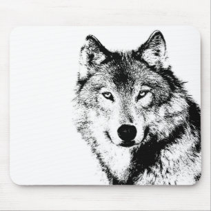 Black & White Wolf Mouse Pad
