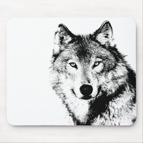 Black  White Wolf Mouse Pad