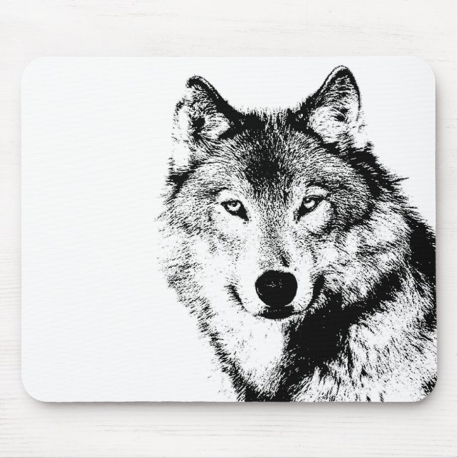 Black & White Wolf Mouse Pad (Front)
