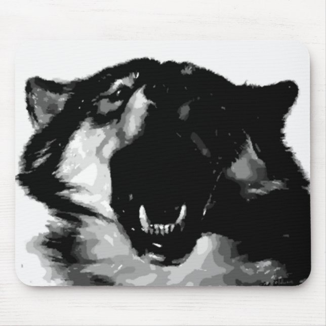 Black & White Wolf Mouse Pad (Front)