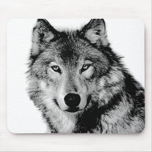 Black  White Wolf Mouse Pad