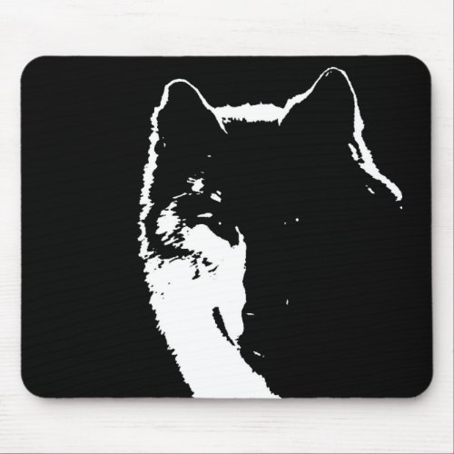 Black  White Wolf Mouse Pad