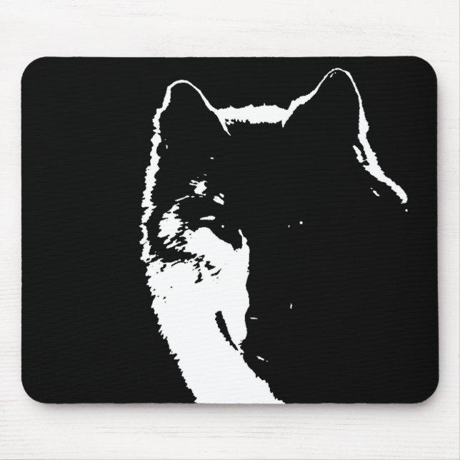 Black & White Wolf Mouse Pad (Front)