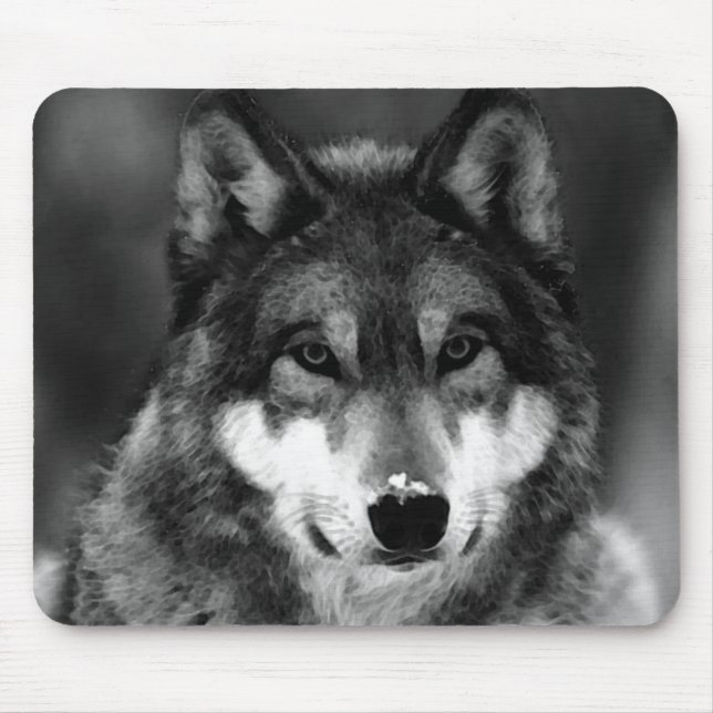 Black & White Wolf Mouse Pad (Front)