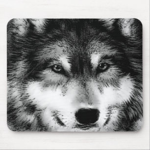 Black & White Wolf Mouse Pad