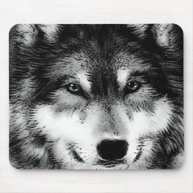 Black & White Wolf Mouse Pad (Front)