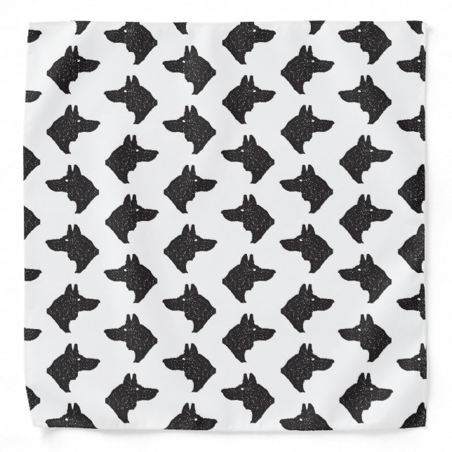 Black & White Wolf or Dog Head Silhouettes Pattern Bandana (Front)