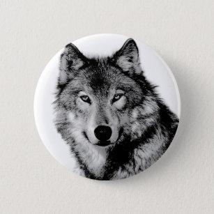Black & White Wolf Pinback Button