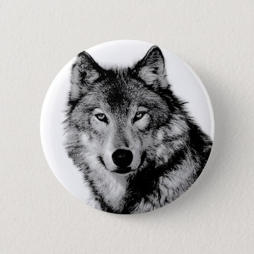 Black  White Wolf Pinback Button