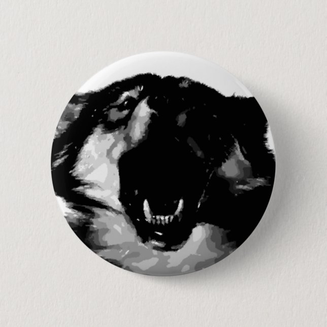 Black & White Wolf Pinback Button (Front)