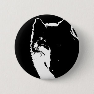 Black & White Wolf Pinback Button