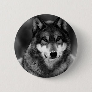 Black & White Wolf Pinback Button