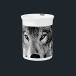 Black & White Wolf Pitcher<br><div class="desc">Digital Animal Artworks - Wolf Portrait Ink Sketch Effect Painting</div>