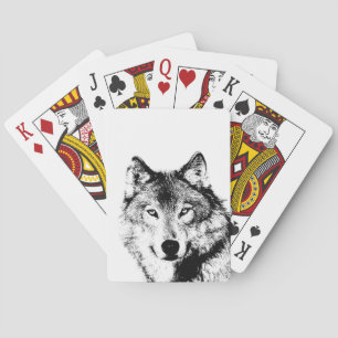 Black & White Wolf Poker Cards