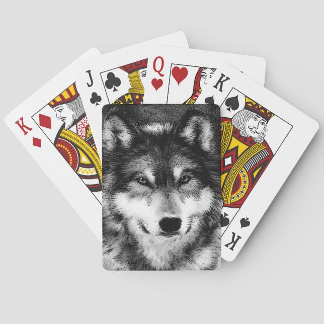 Black & White Wolf Poker Cards (Back)