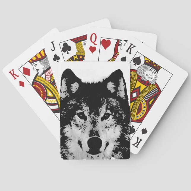 Black & White Wolf Poker Cards (Back)