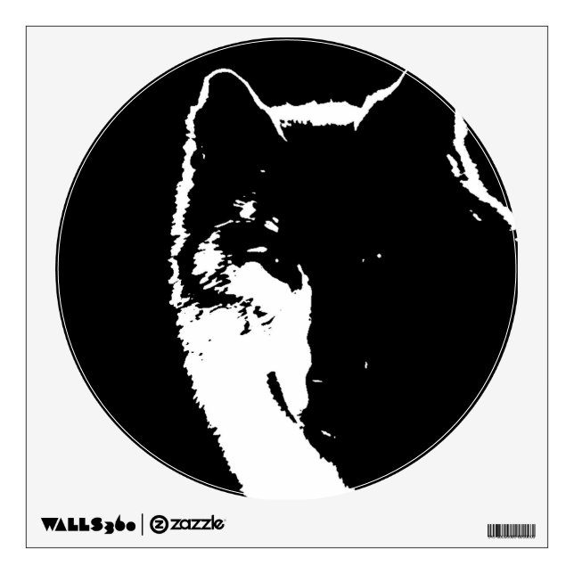 Black & White Wolf Pop Art Circle Wall Decal (Front)