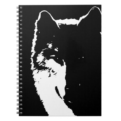 Black  White Wolf Portrait at Night Notebook