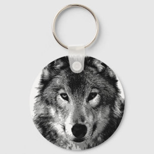 Black & White Wolf Portrait Keychain