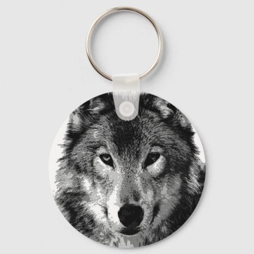 Black  White Wolf Portrait Keychain