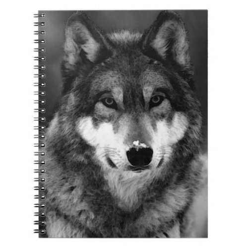 Black  White Wolf Portrait Notebook