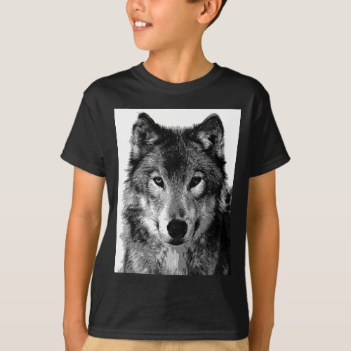 Black  White Wolf Portrait T_Shirt