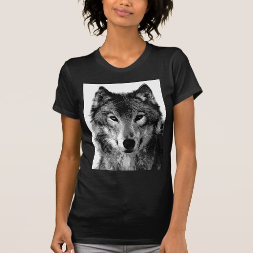 Black  White Wolf Portrait T_Shirt