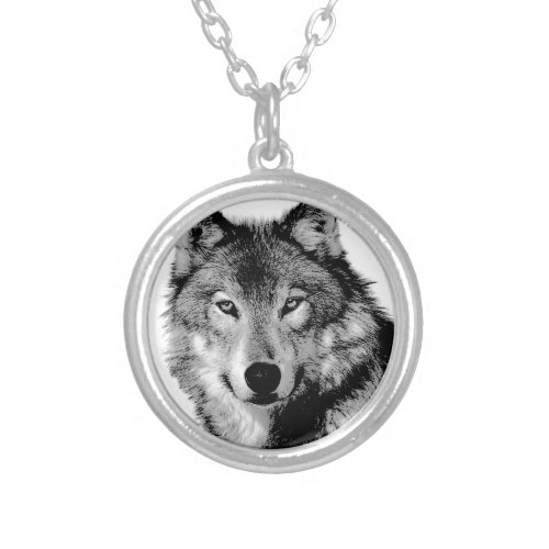 Black  White Wolf Silver Plated Necklace