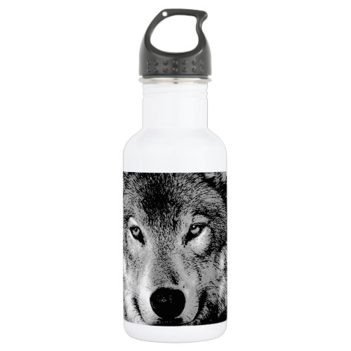 Black  White Wolf Stainless Steel Water Bottle