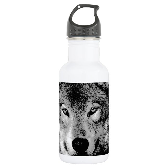 Black & White Wolf Stainless Steel Water Bottle (Front)