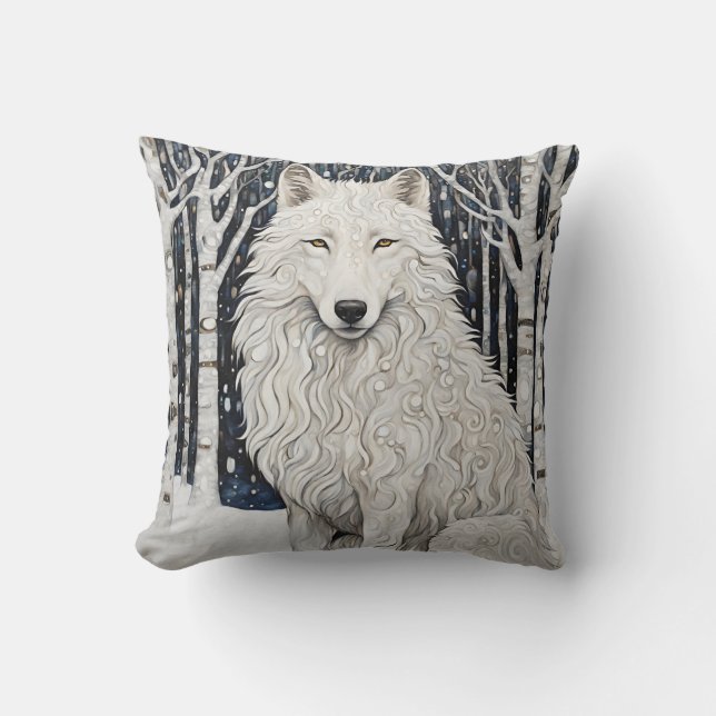 Black White Wolf Throw Pillow (Front)