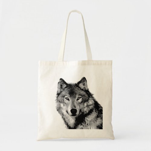 Black  White Wolf Tote Bag