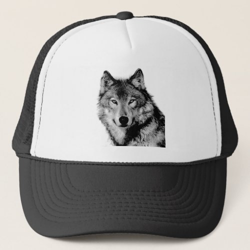 Black  White Wolf Trucker Hat