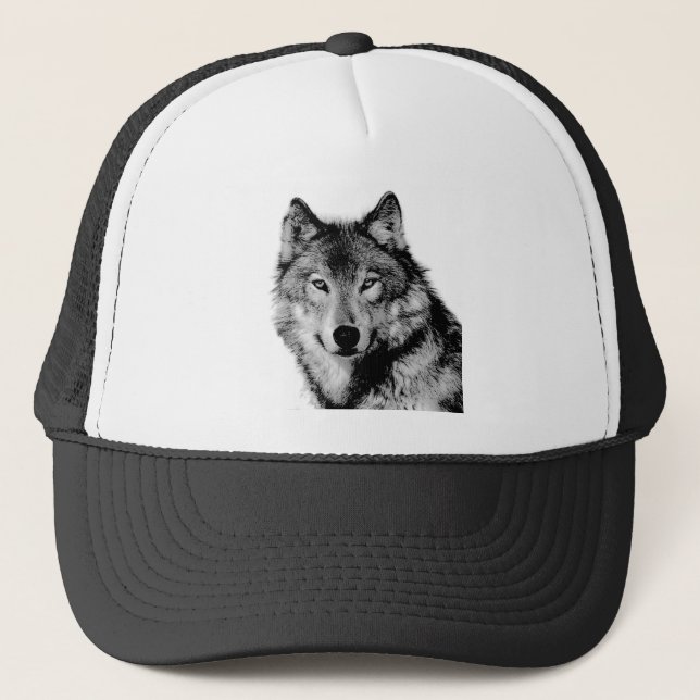 Black & White Wolf Trucker Hat (Front)