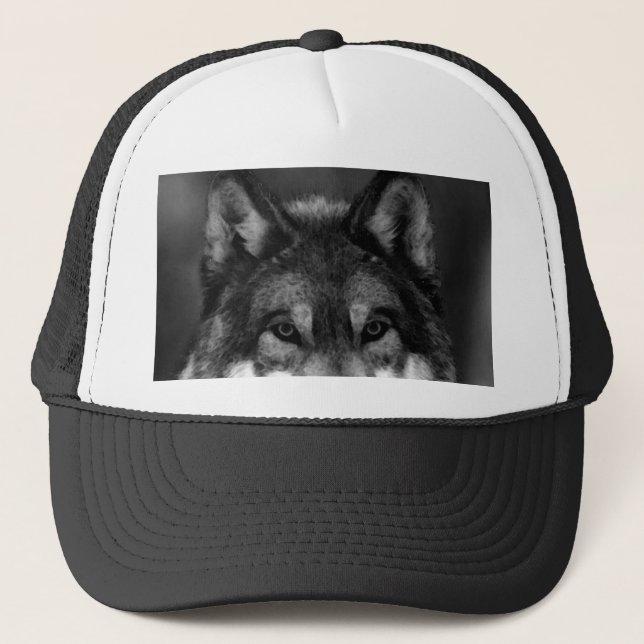 Black & White Wolf Trucker Hat (Front)