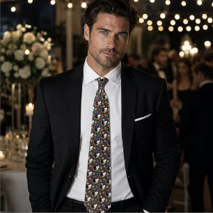 Black White Wolves Moonlight Autumn Leaves Neck Tie