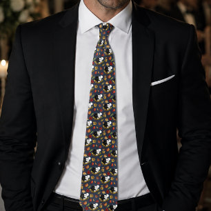 Black White Wolves Moonlight Autumn Leaves Neck Tie